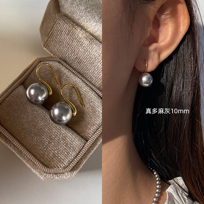 2025 new round pearl stud earrings women earrings commuting high heel ear hooks