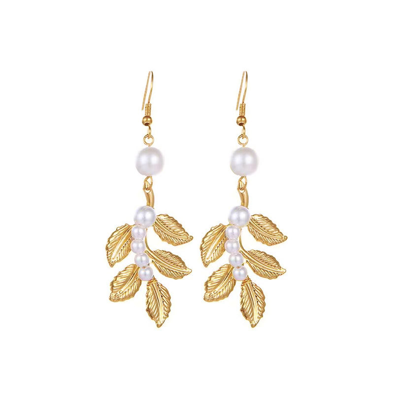 Bridal leaf headband gold goddess leaf hair comb headpiece bracelet pearl earring set