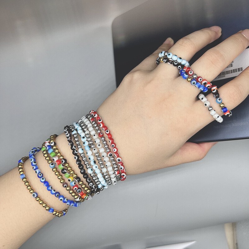 "Eye of the Devil" Glass Bead Stretch Bracelet—Handmade Beaded Jewelry