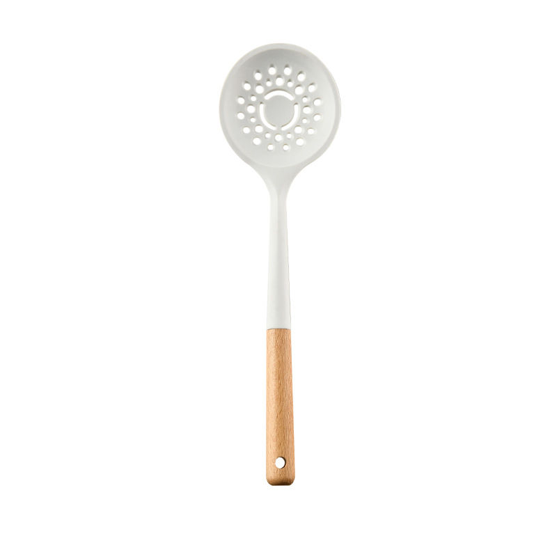 Wood Handle White Silicone Kitchenware Set 12-Piece Set Nordic Simple Non-Scratch Pan Kitchen Tool Set