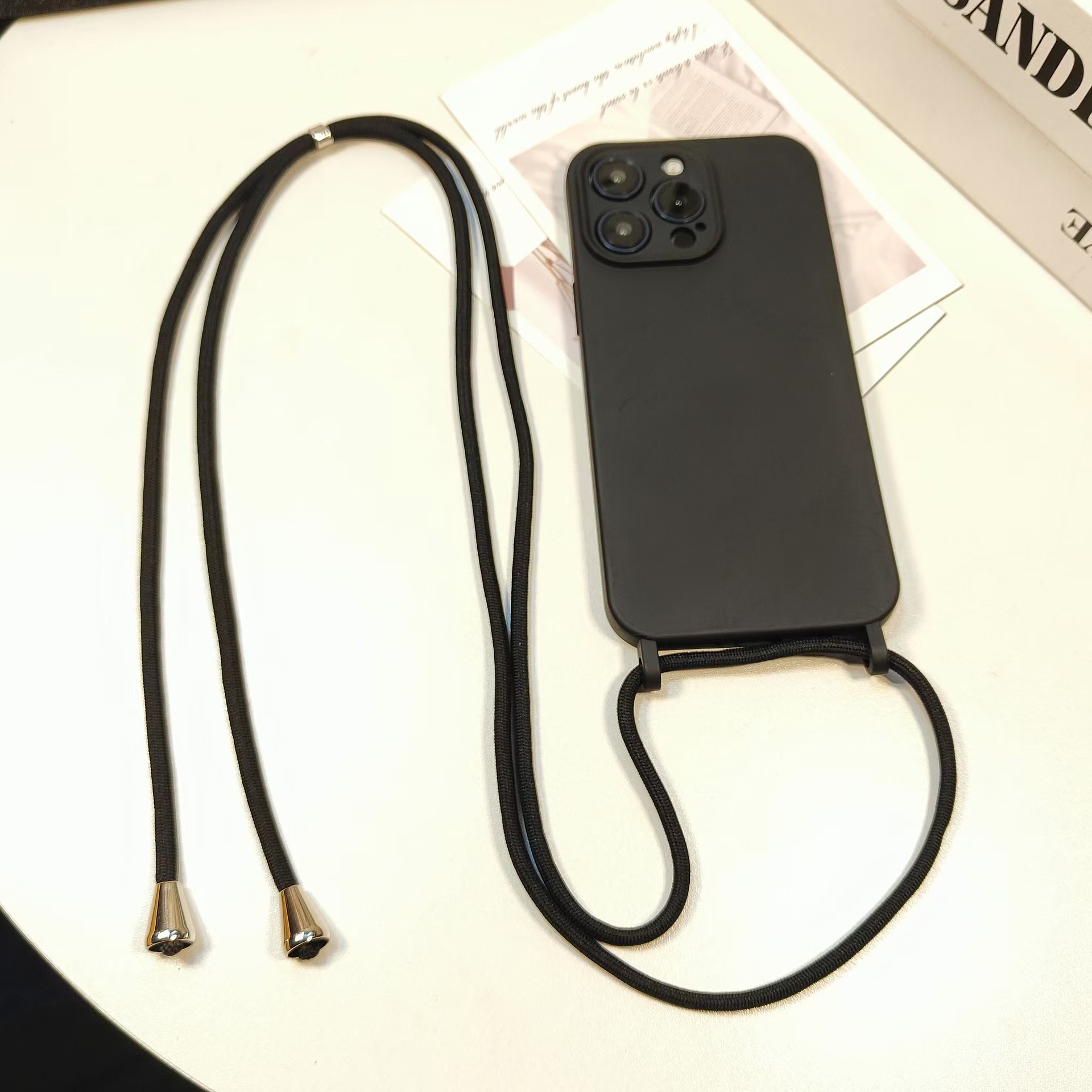 Liquid skin feel iPhone 16 phone case Apple 15 Pro Max adjustable diagonal lanyard 13/14 compatible