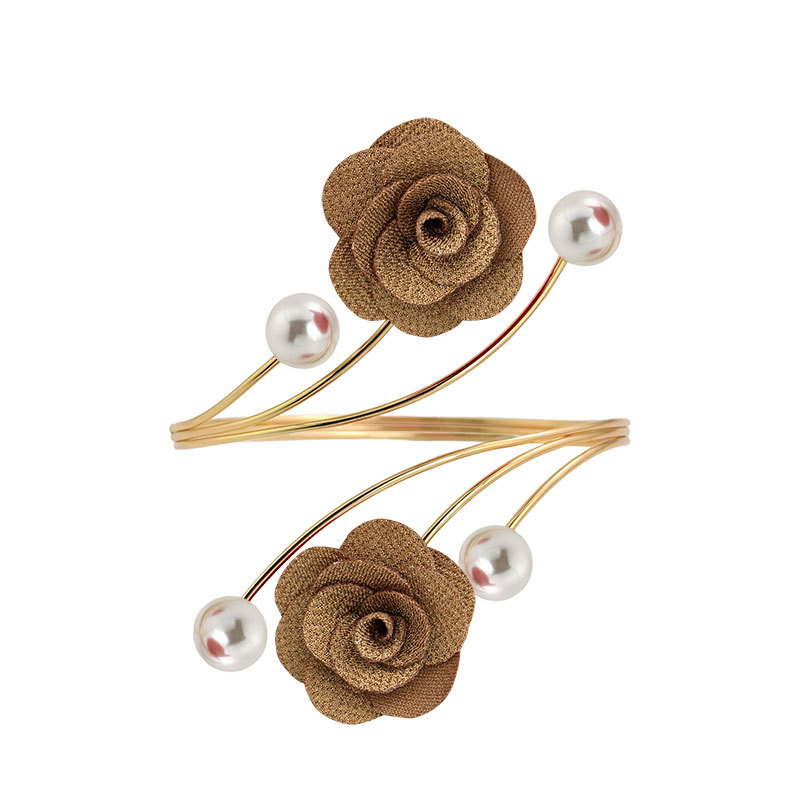 New metal open adjustable simulated pearl three-dimensional flower arm ring niche accessory