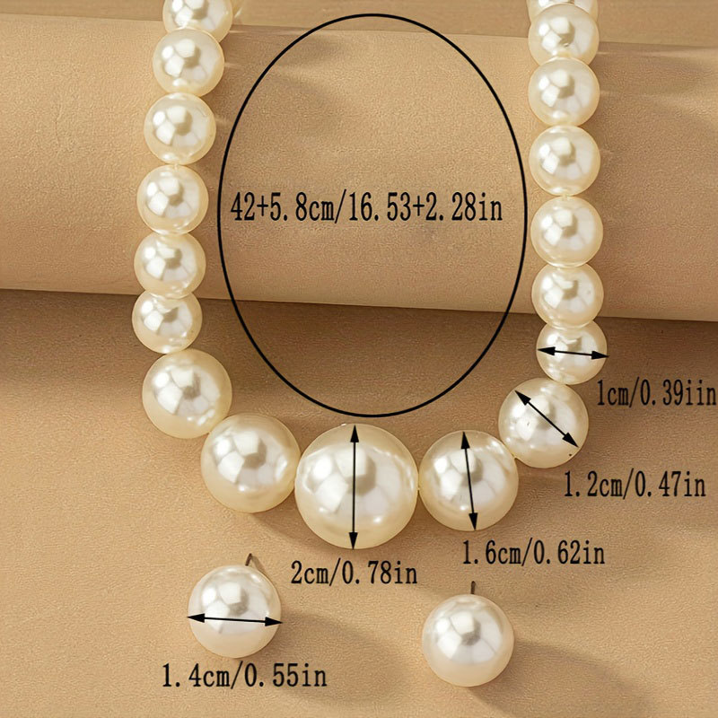 Imitated Pearl Necklace and Earring Set for Women, Niche Artificial Large Pearl Jewelry