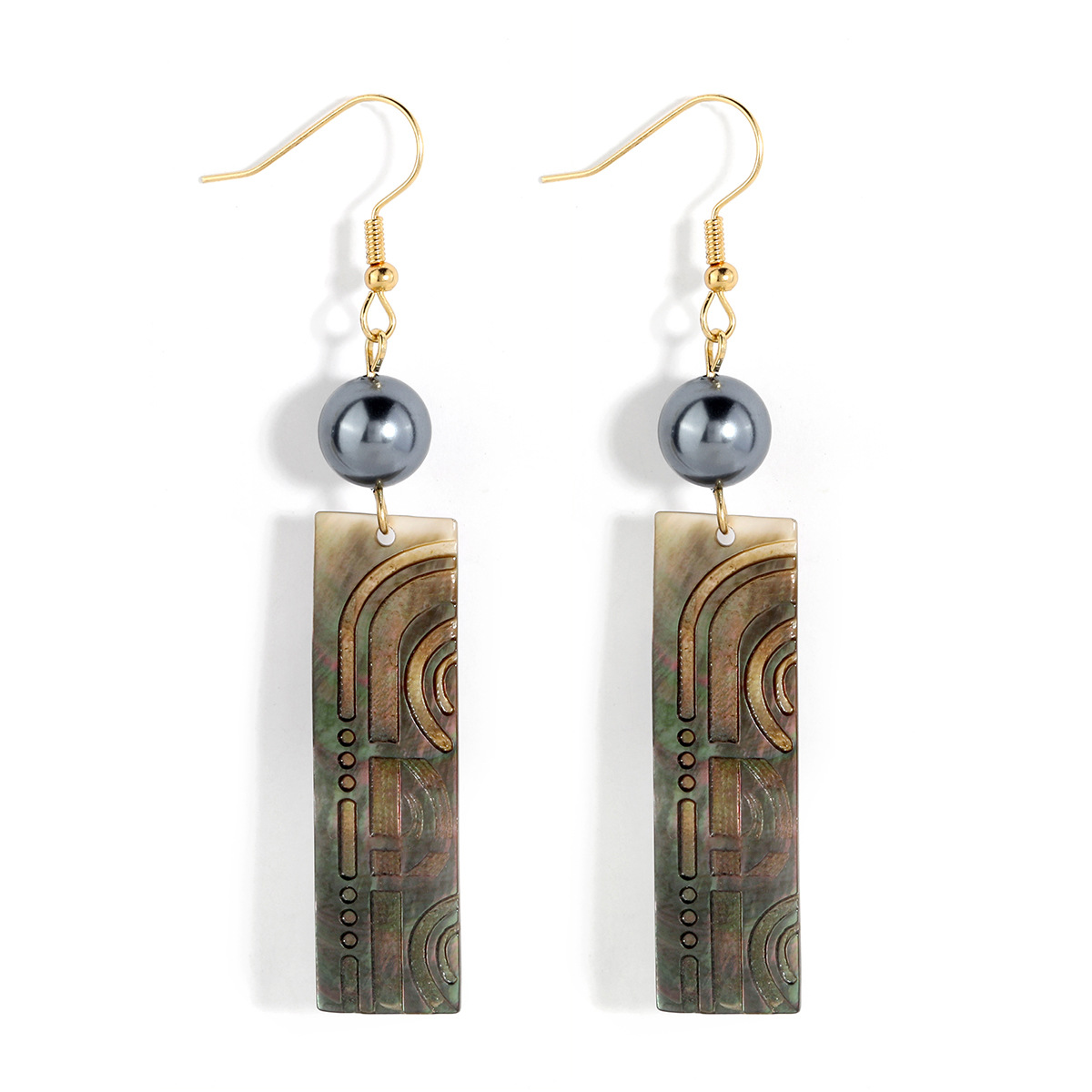 Black Shell Carved Long Strip Earrings Etsy Natural Mother of Pearl Pearl Drop Earrings