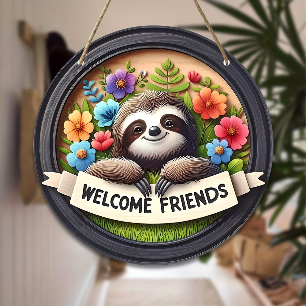Vintage Round Sign Wooden Hanging Board Wall Decoration Animal Series Welcome Door Hanging Wall Hanging