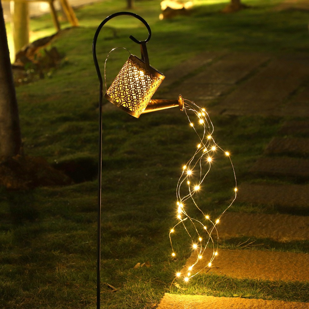 New Solar Kettle Light Iron Art Waterfall Light Garden Landscape Outdoor Decorative Courtyard Light