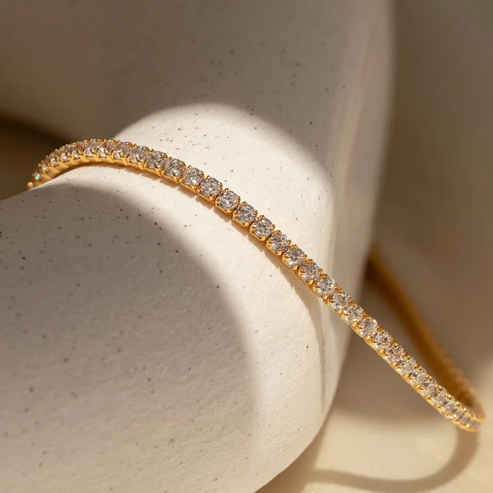 eManco Single Row Diamond Bracelet Round Zircon Tennis Chain Bracelet Bangle Hand Jewelry