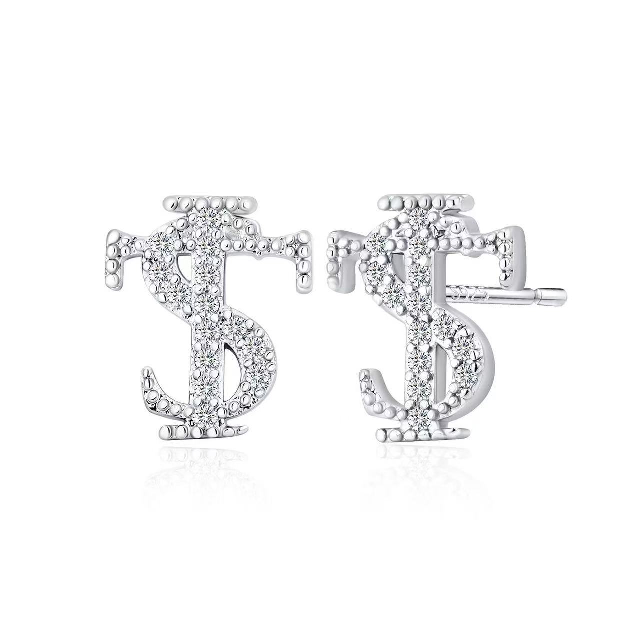 New Hip-Hop Style STK Letter Full Diamond Ear Studs American Street Men's Women's Ear Accessories