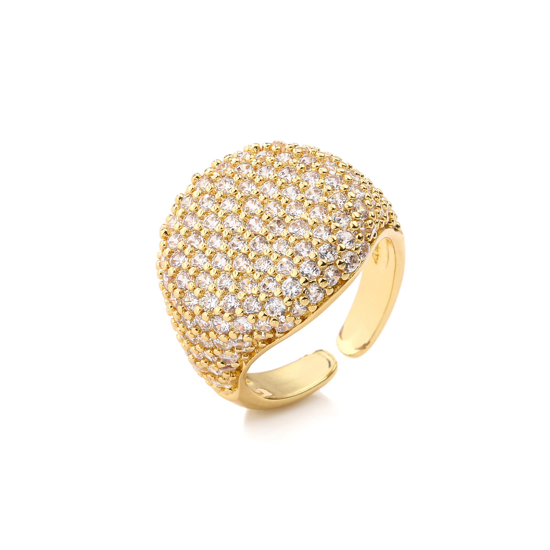 HECHENG Jewelry Full Diamond Round Ring Open Geometric Zircon Ring 18K Gold Plated VJ337