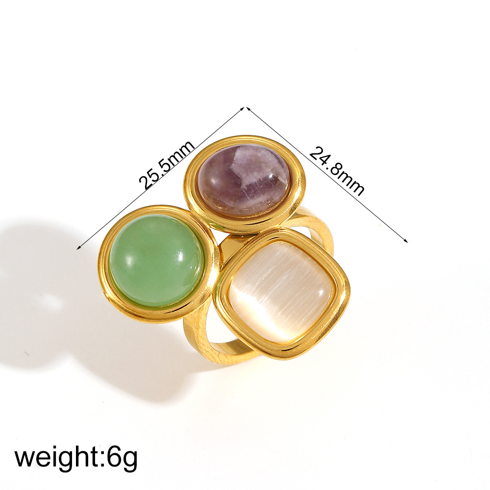 Exaggerated stainless steel ring women cat eye stone niche 18k gold finger ring rings
