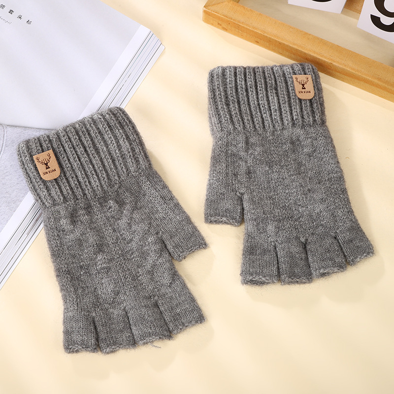Spring Autumn Alpaca Wool Full Half-Finger Gloves Outdoor Cycling Warm Windproof Breathable Portable Simple Style Gloves
