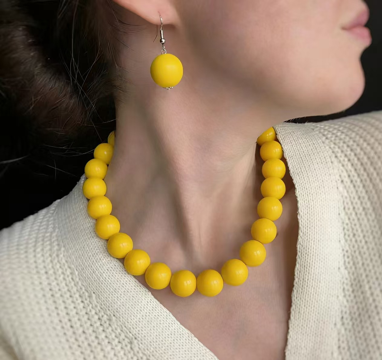 Fresh imitation pearl necklace earring set women round bead锁骨链 simple accessories three-piece set