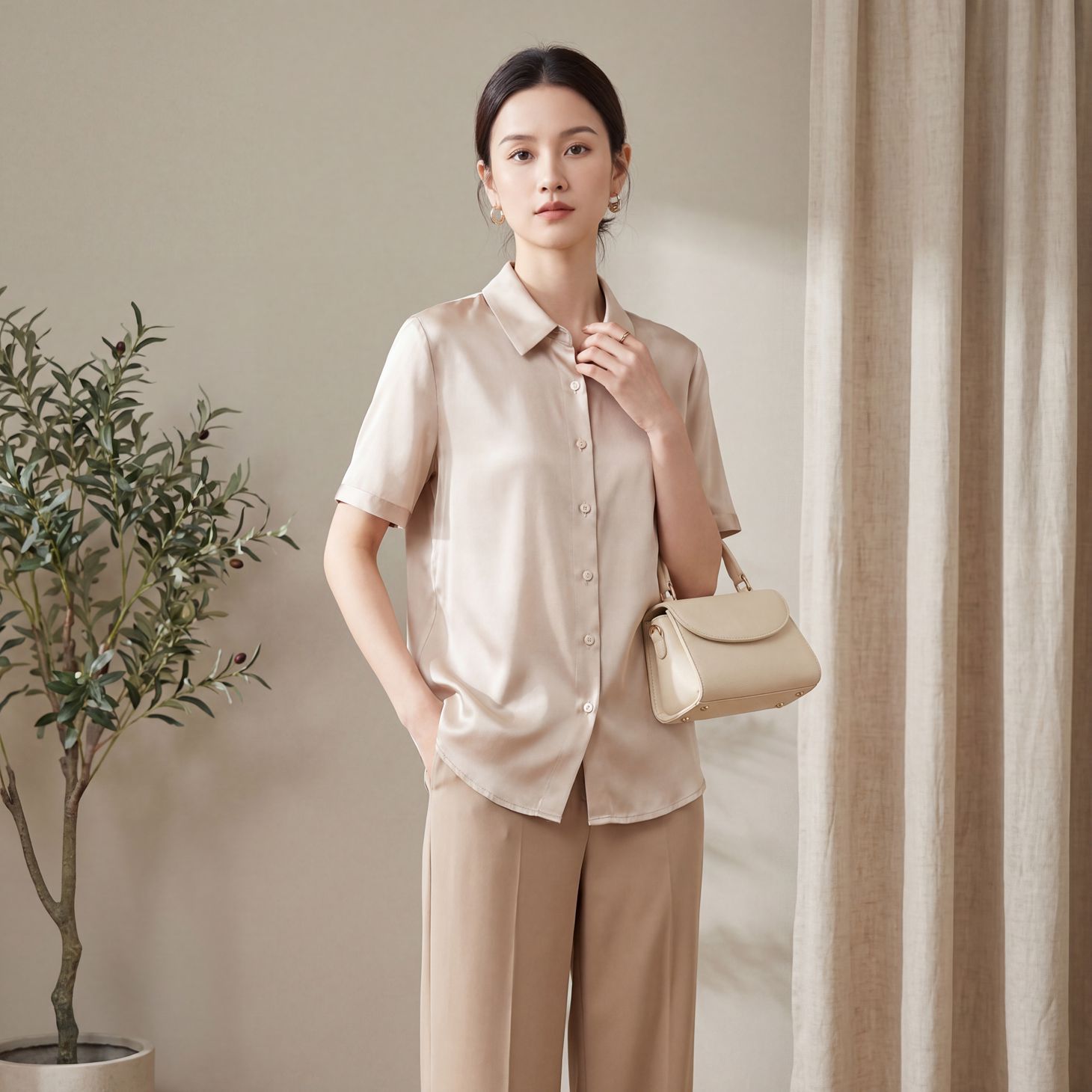 Mulberry Silk Blouse for Women Short Sleeve Summer New Basic Professional Wear Shirt Niche Commute Top