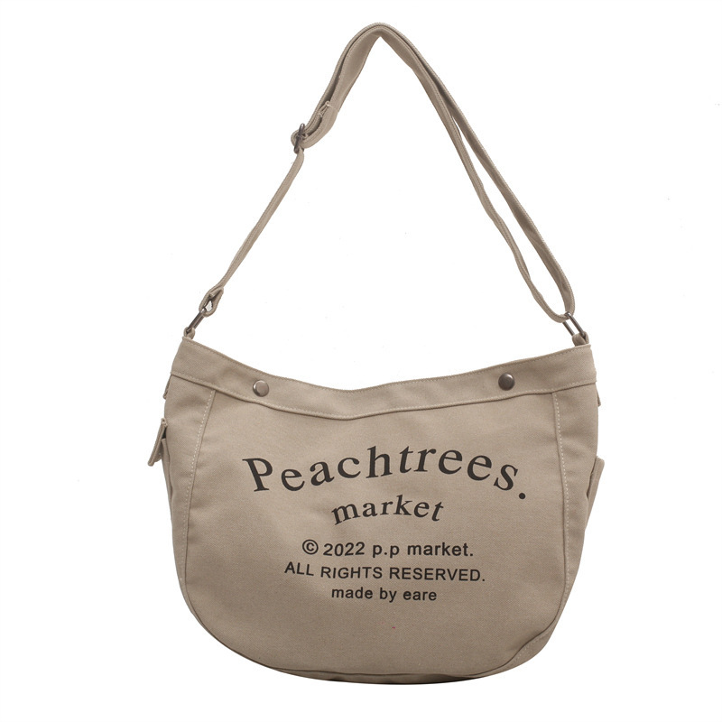 Letter canvas bag women's 2022 new tote bag student class crossbody bag large capacity single shoulder bag