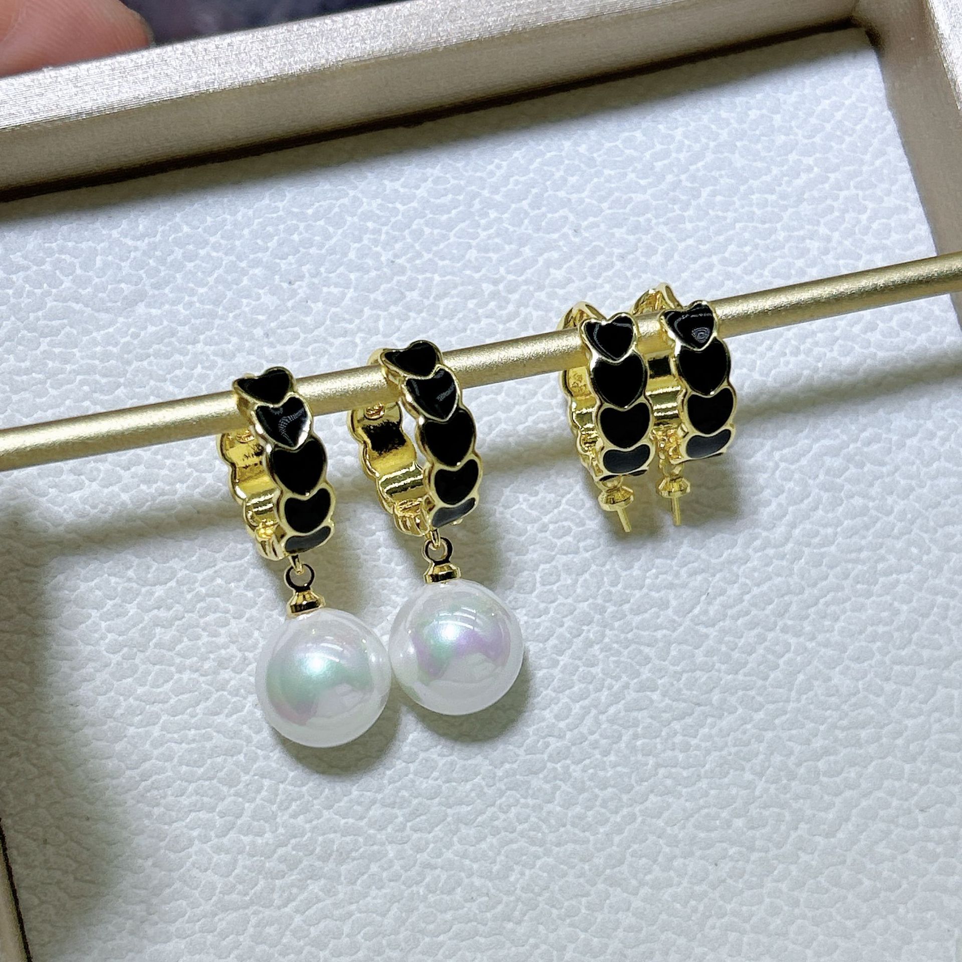 Real Gold Electroplated 18K Gold-Plated Zircon Pearl Earrings Empty Mount Natural Mother-of-Pearl Handmade DIY Pearl Earrings Accessories for Women