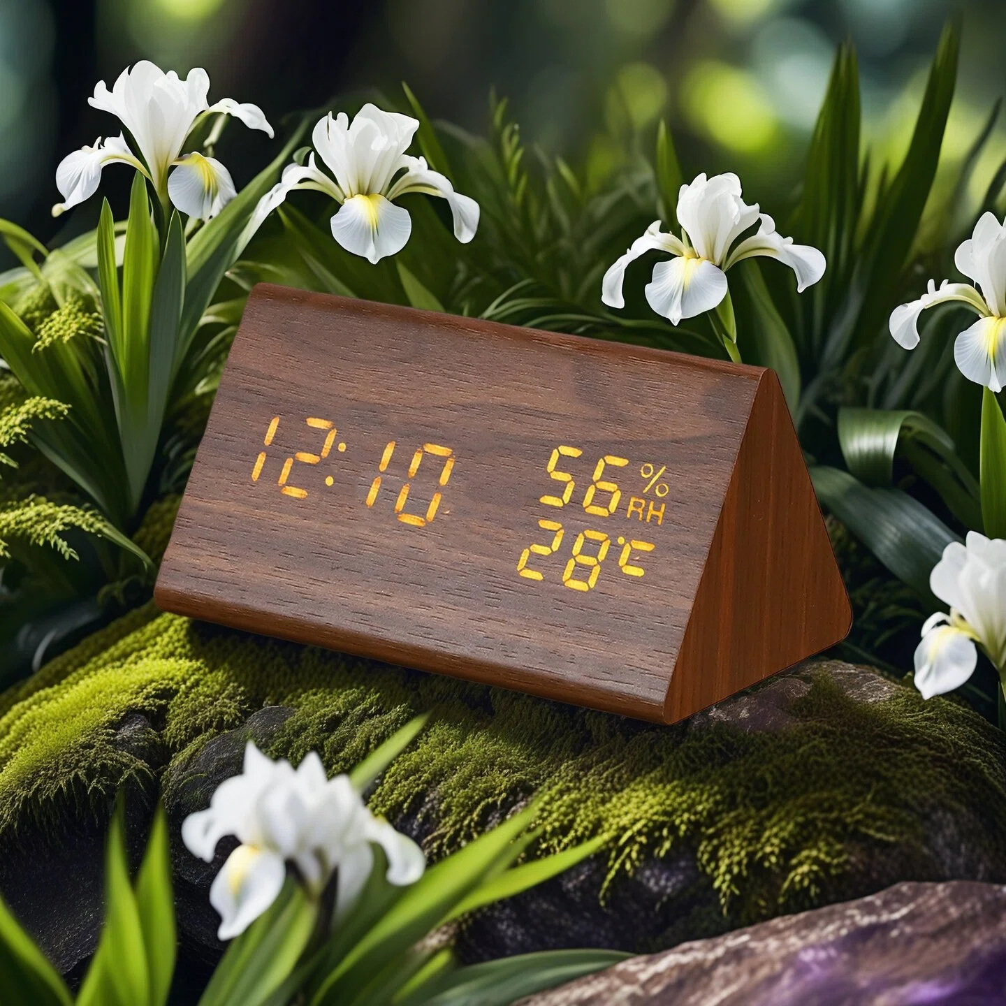 Nordic Wooden Alarm Clock Hygrometer Clock Multifunctional Silent Night Light Student Bedroom Bedside Wooden Clock