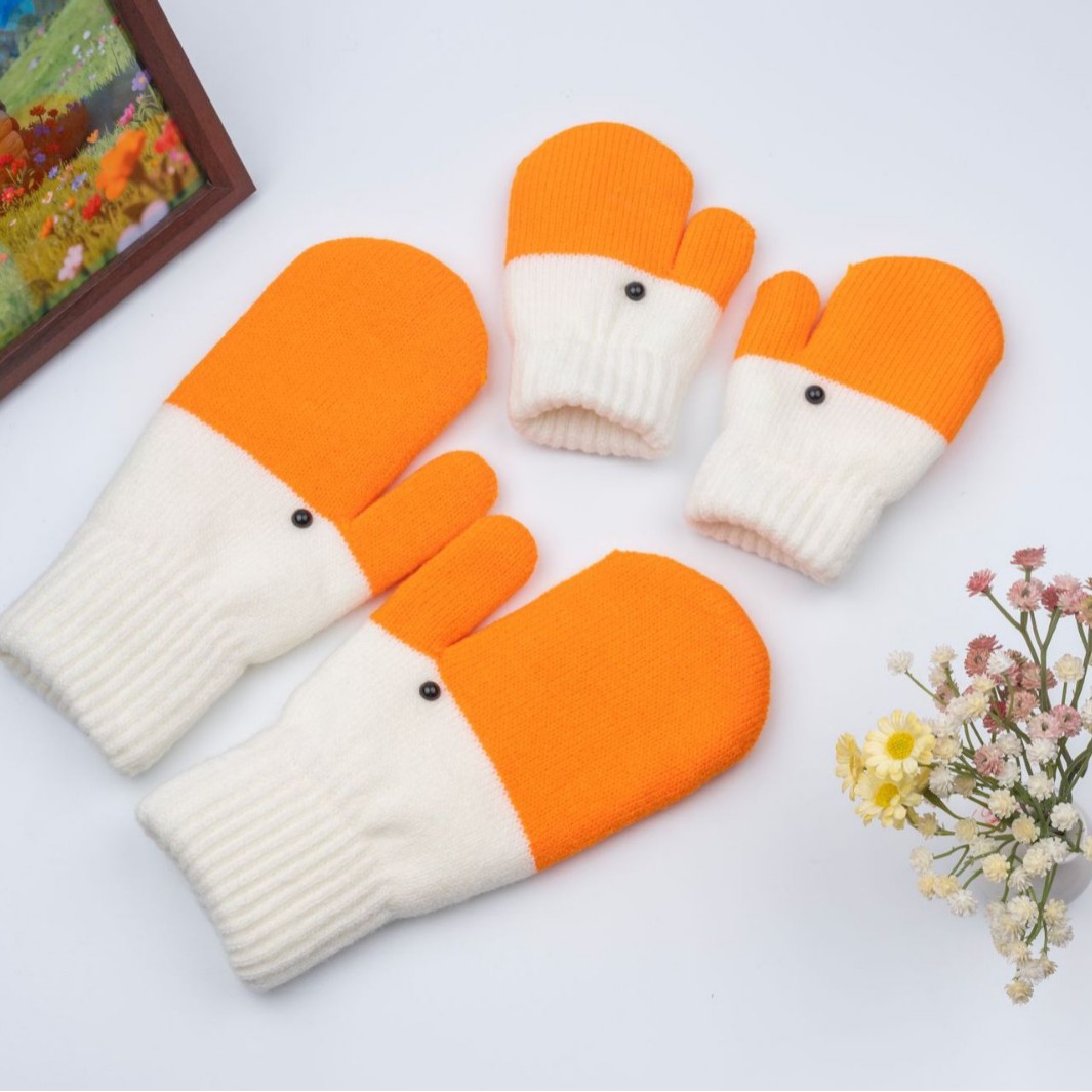 New Adult Knitted Goose Feather Yarn Gloves Autumn Winter Cute Fleece-Lined Thickened Anti-Cold Warm Double-Layer Gloves