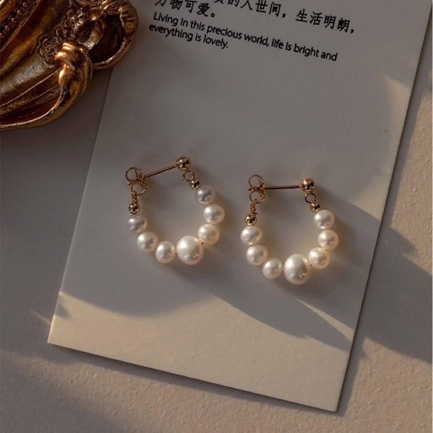 Aesthetics! Natural freshwater pearl 14K gold-filled earrings, minimalist and niche ear accessories