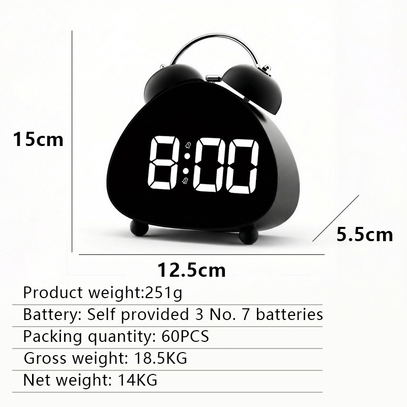 New bedside table plug-in LED electronic alarm clock triangle bedroom loud large screen ringing electronic alarm clock