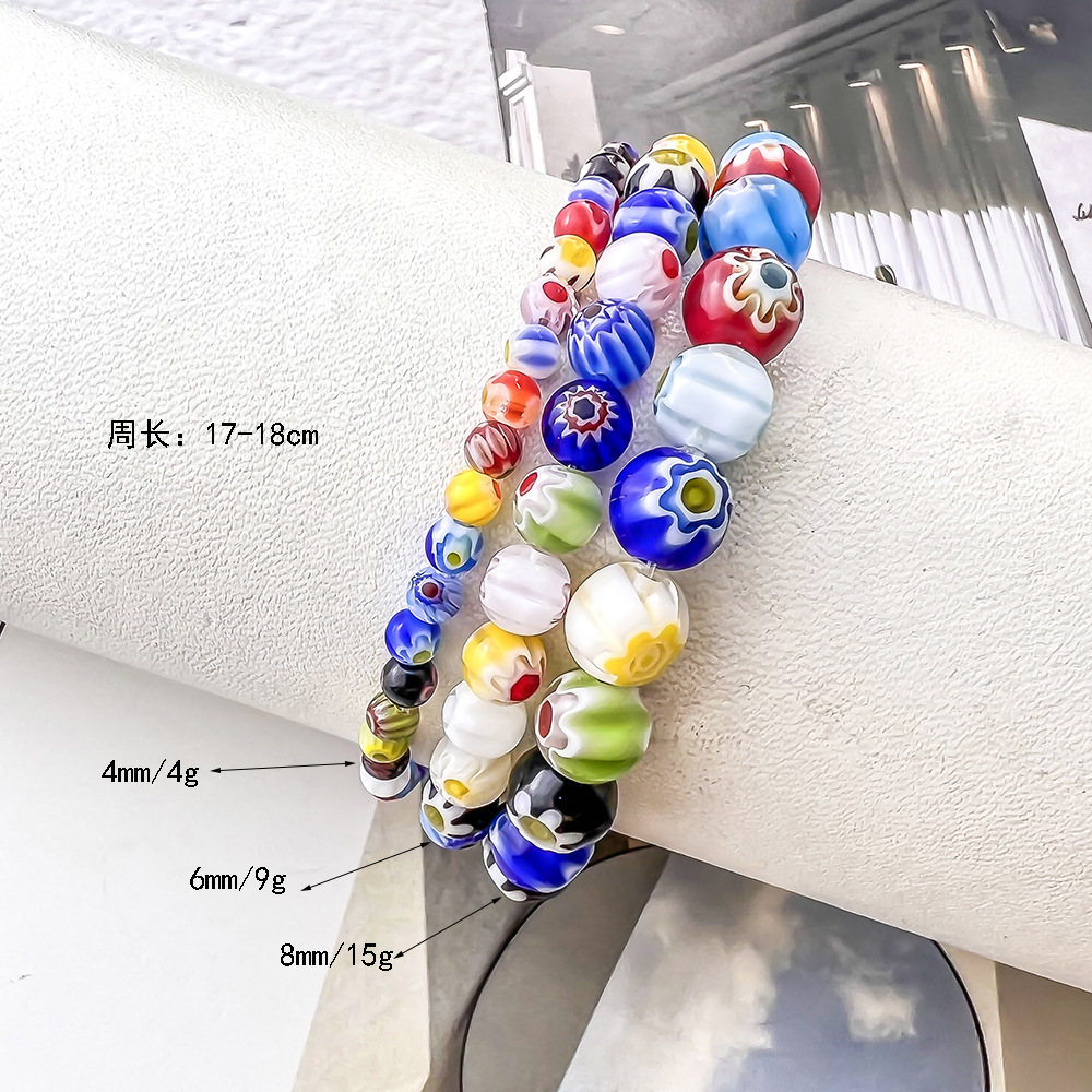 Dopamine-Style Handcrafted Glass Bead Stretch Bracelet with Daisy Pattern for Women—Layered Bracelet Set