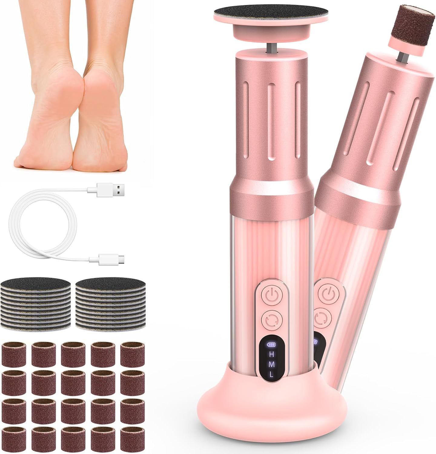 New Electric Foot File with Metal Body, 2-in-1 Rechargeable Foot and Nail Care with Screen Display