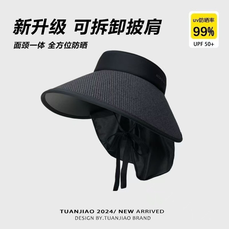 UPF50+ Sun Hat for Women, UV Protection, Summer, Extra Wide Brim, Hollow Top, Sunshade Hat, Ice Silk Sun Hat