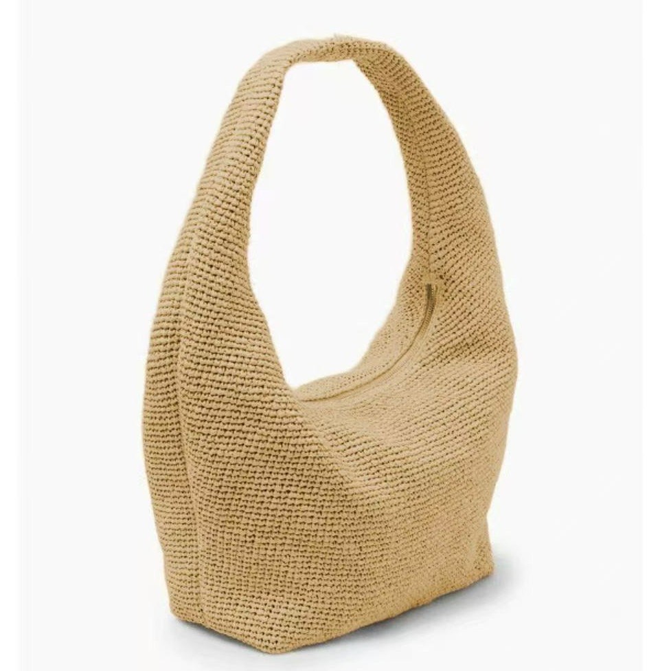 Summer Straw Bag Women's New Handwoven Bag Large Capacity Single Shoulder Underarm Bag Vacation Beach Bag