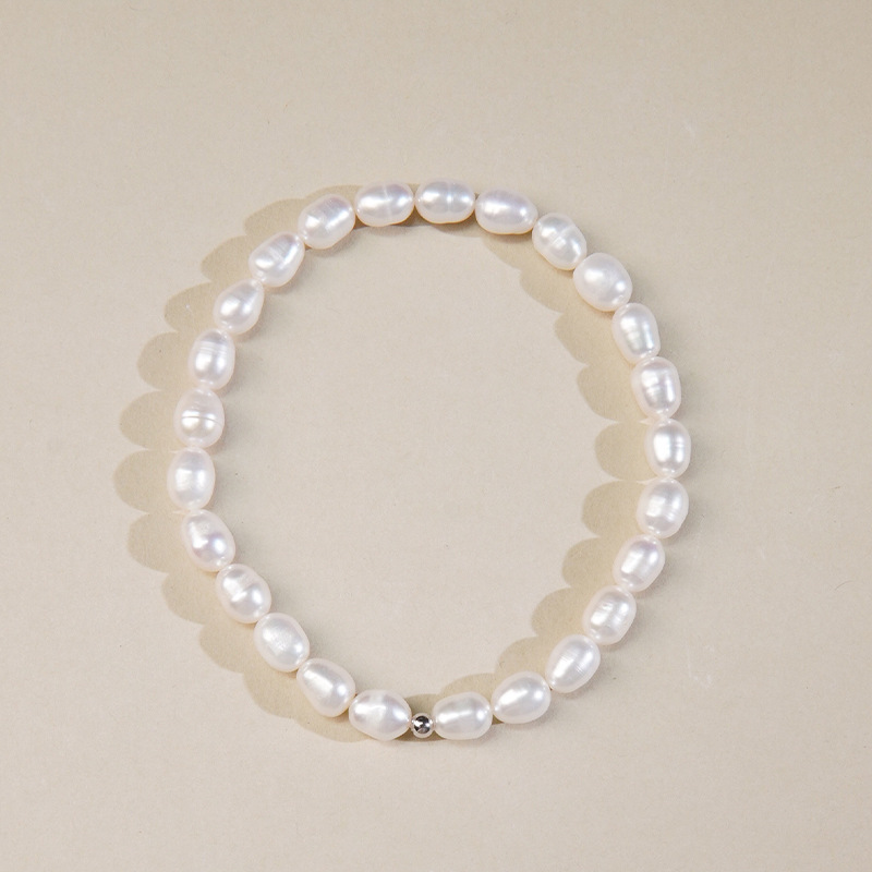 Natural freshwater pearl milky beads elastic cord bracelet women's simple niche fairy style girly feel