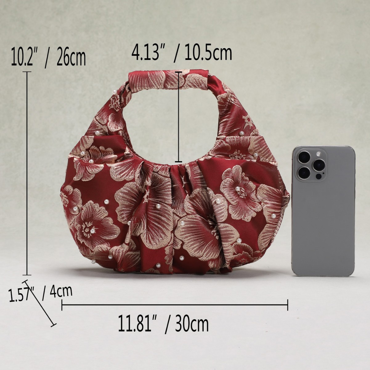 Women's Bag Chinese Style Jacquard Hanfu Chinese Fabric Pleated Design Pleated Bag Pearl Cheongsam Bag Handbag