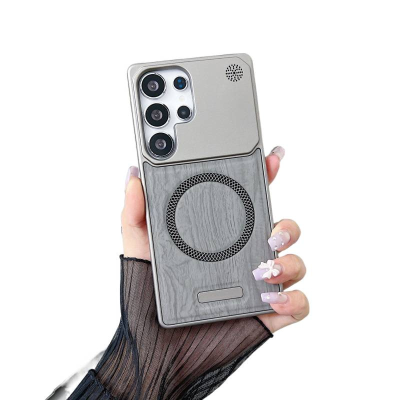 Suitable for Samsung S25Ultra Mobile Phone Case, Magnetic Wood Grain Two-In-One Half-Pack Anti-Fall S23U Protective Case S24U