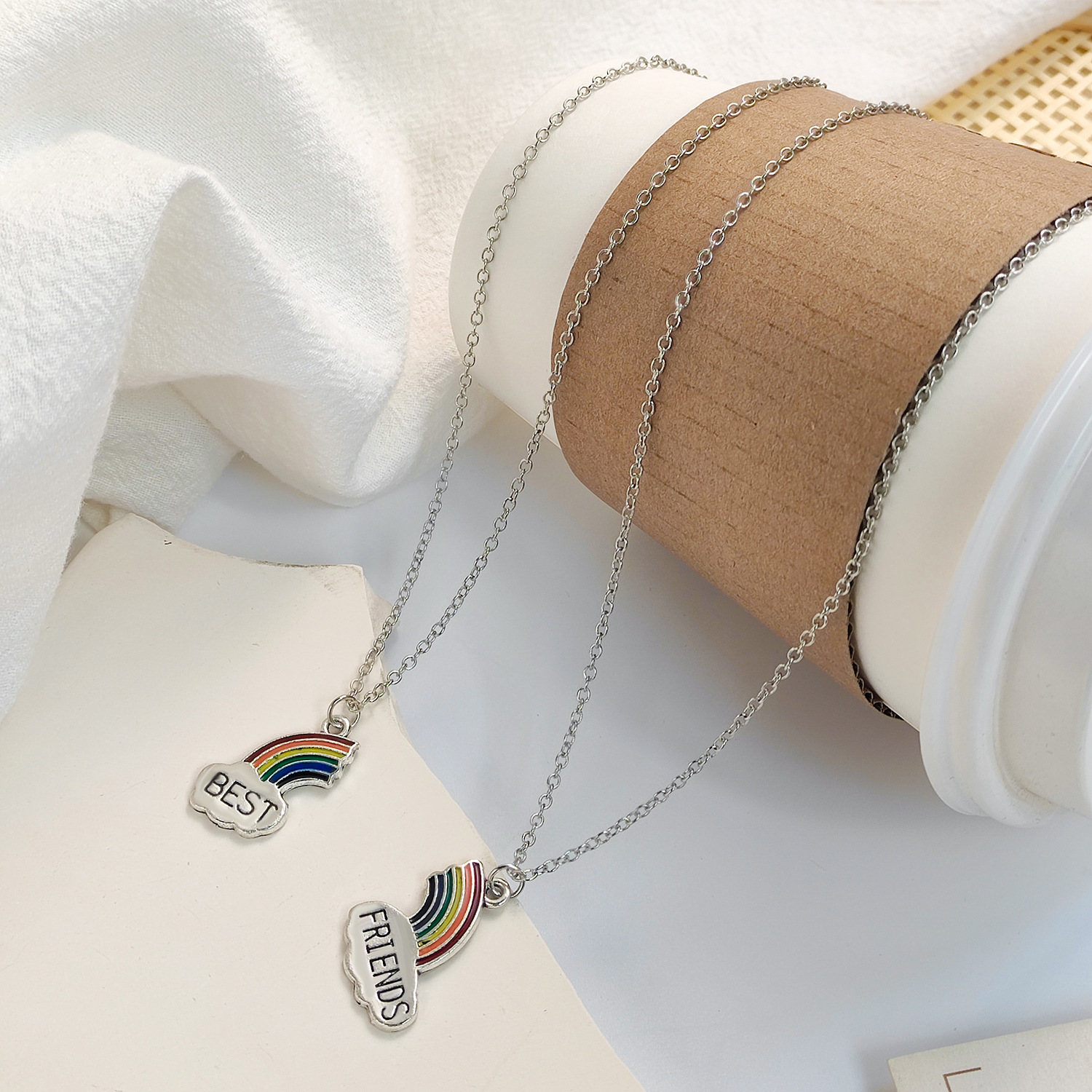 New Star Moon Sun Three-Piece Set Best Friends Girlfriends Alloy Diamond Inlay Two-Piece Necklace