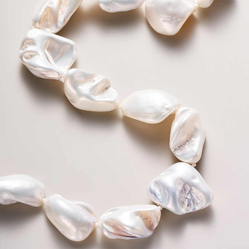 Jewelry Irregular Baroque Pearl Necklace for Women, Plated Tooth-Shaped Beads, Imitation Baroque Style Shell Pearl Accessories
