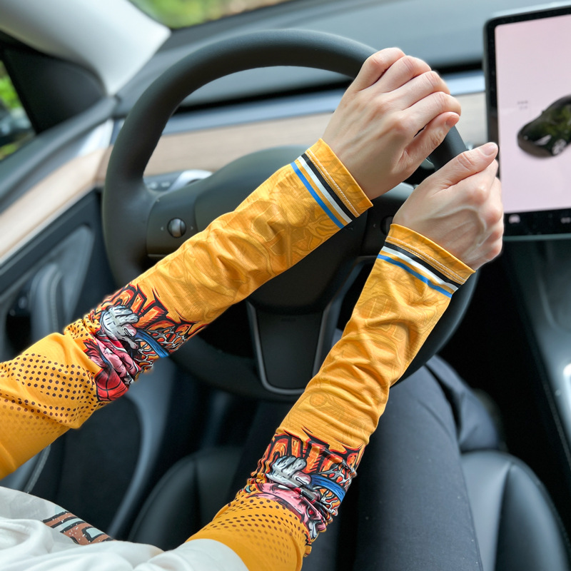 Summer driving riding motorcycle motorcycle fishing sun protection ice silk hand sleeve gloves men and women arm tattoo flower arm