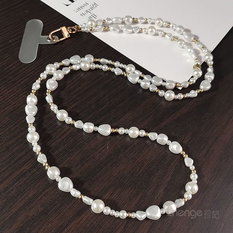 Pearl crossbody hanging chain for women outdoor hiking backpack chain phone lanyard small fragrance handmade chain