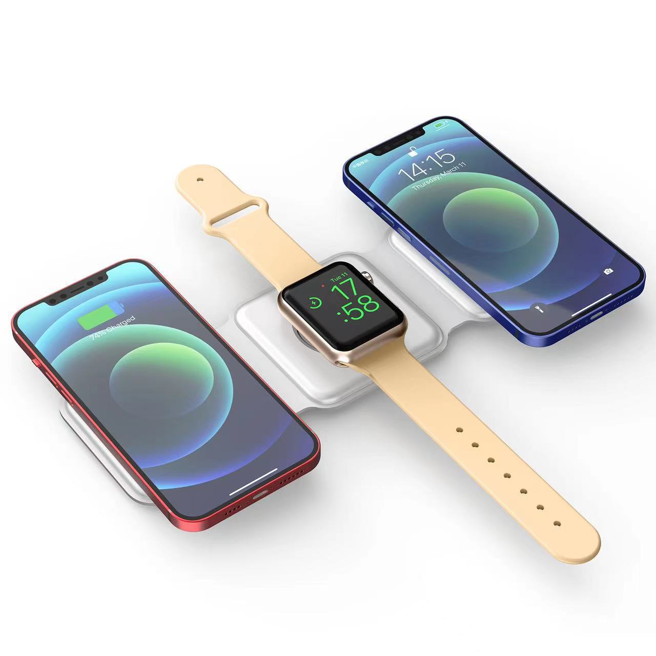 Foldable magnetic 15W wireless charger travel portable multi-function phone three-in-one wireless charger