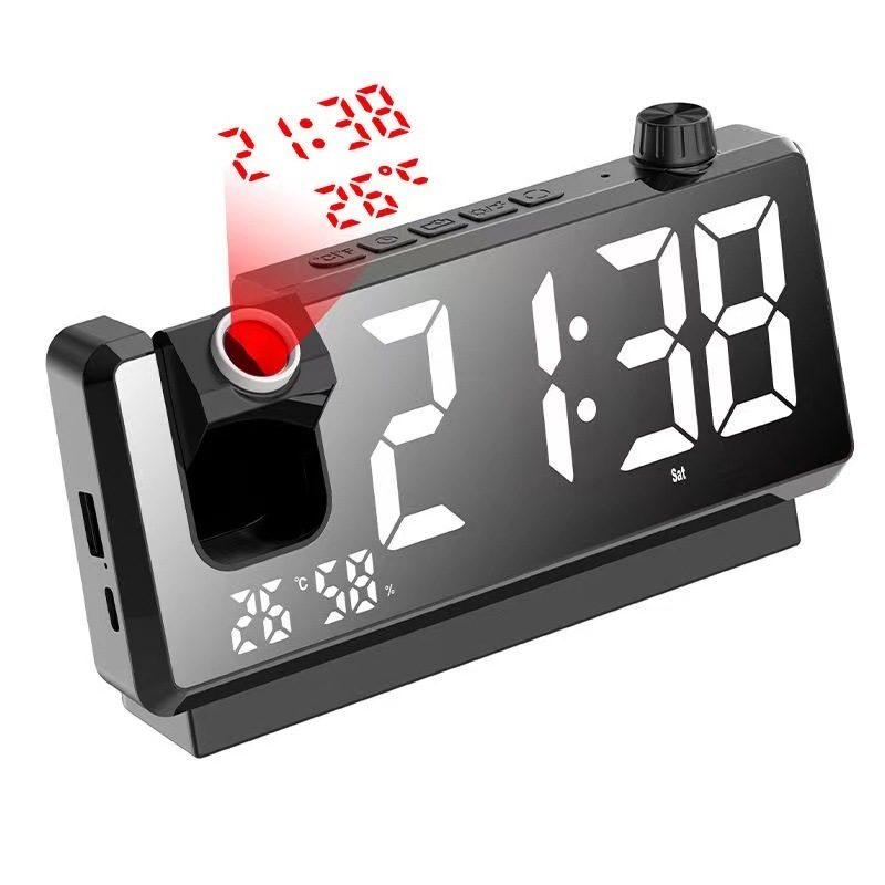 Temperature Dual Projection Alarm Clock LED Mirror Large Screen Digital Clock Bedroom Bedside Silent Small Alarm Clock Ornament