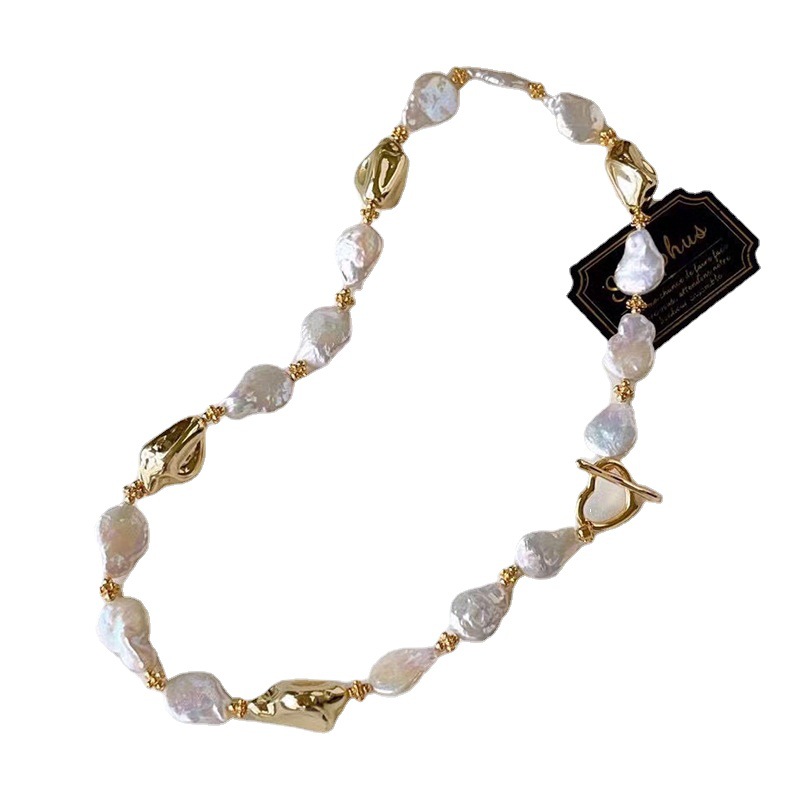 Natural irregular baroque collarbone chain niche freshwater pearl necklace women new