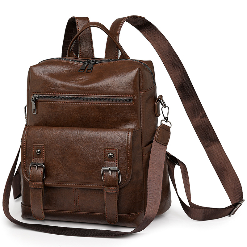 2025 new women's double-shoulder bag soft leather tassel multifunctional travel backpack