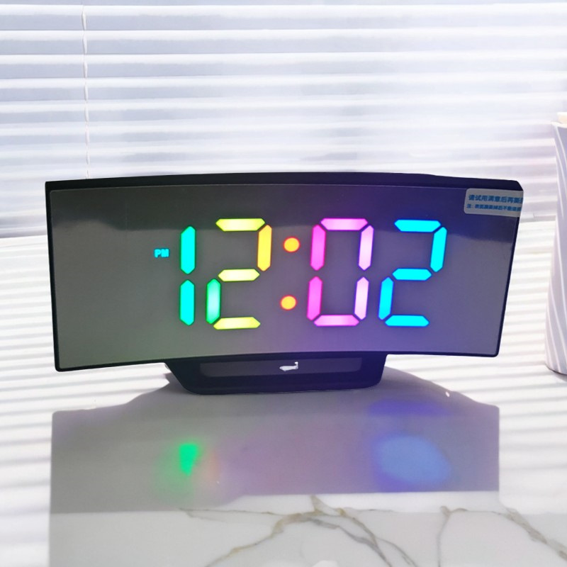 Curved electronic alarm clock large screen LED digital clock learning office desktop silent electronic alarm clock