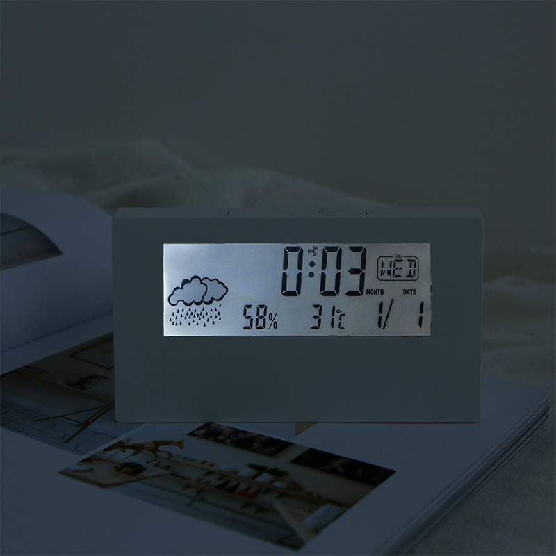 Temperature and Humidity Clock Weather Display Night Light Small Alarm Clock Transparent Electronic Alarm Clock Gift