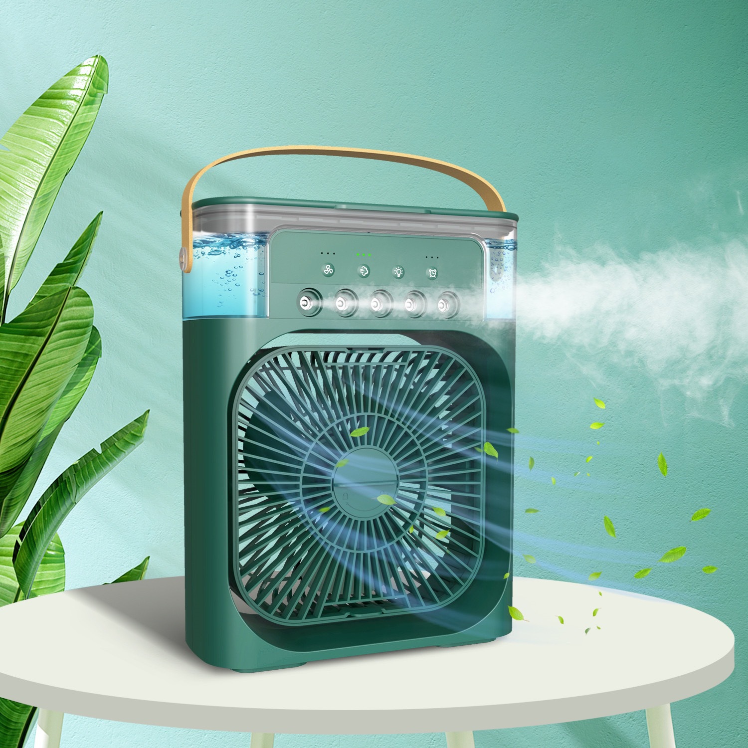 Five-hole large spray water cooling fan USB desktop portable with small night light multi-function spray fan cooler