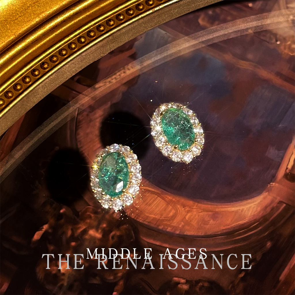 Vintage Retro Heavy Craft Colored Gem Zircon Earrings Exaggerated Western Style Ear Studs Court Style Ear Accessories
