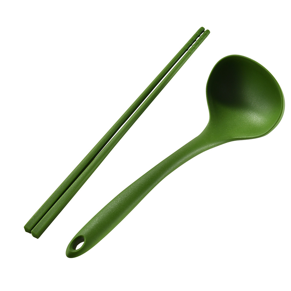 Integrated Non-Stick Silicone Soup Spoon Long Handle Spoon Silicone Chopsticks Two-Piece Set Ramen Tableware