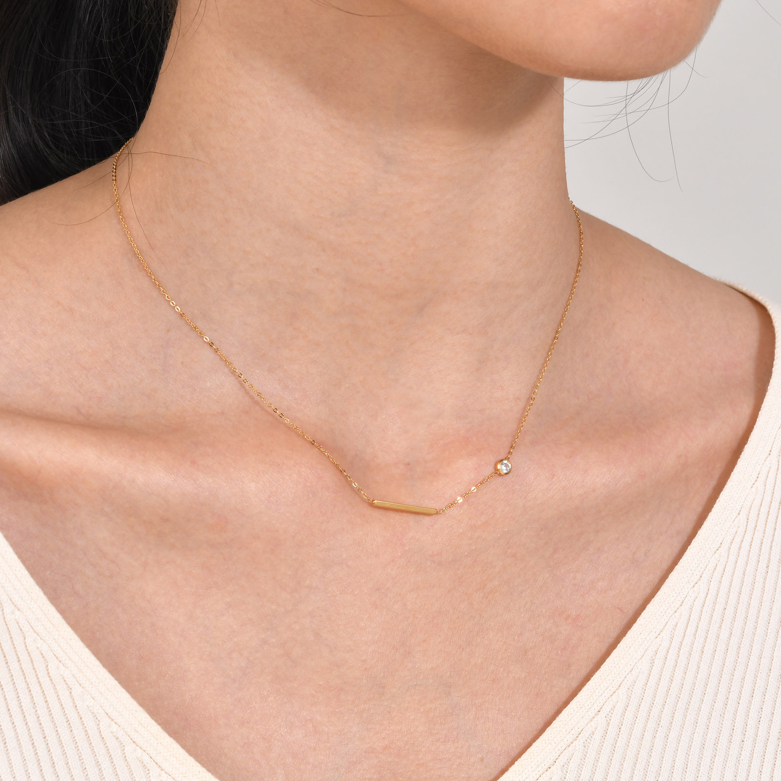 Huanmu Accessories Stainless Steel Cross Necklace Simple Single Zircon Collarbone Chain Women's Style
