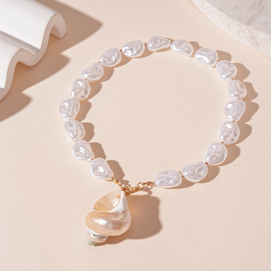 Ocean vacation style shell conch imitation pearl collarbone necklace niche women's accessory