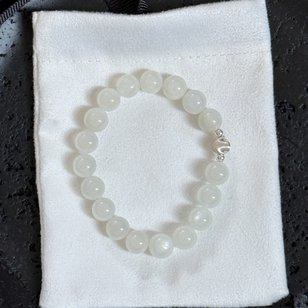 Natural white moonstone all S925 sterling silver simple cool minimalist cat eye bead bracelet for women