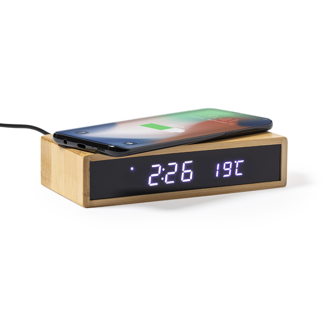 15W bamboo alarm clock wireless charging wooden digital display multifunctional desktop clock