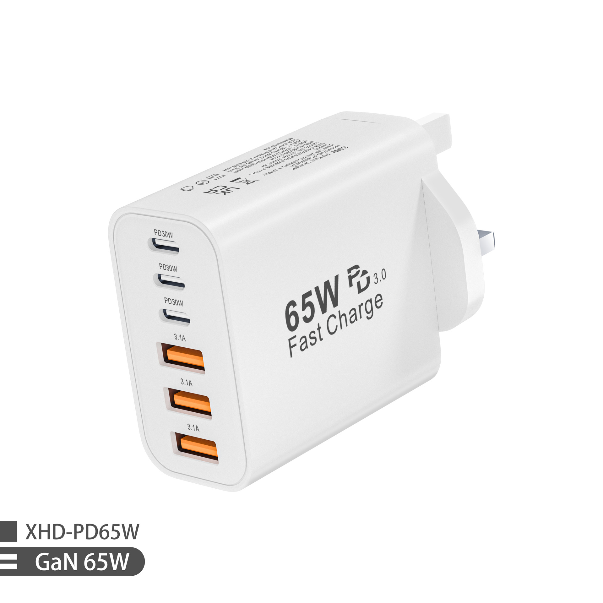 New PD65W UK standard charger for Apple 13 Pro Max Samsung charging head 3C3A multi-port charger