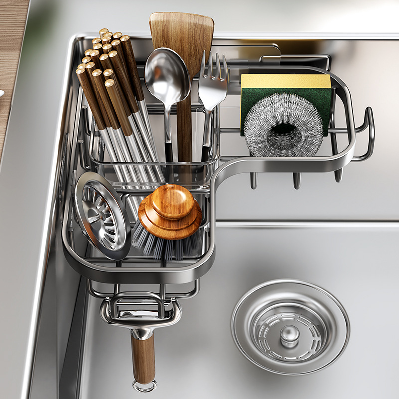 Kitchen Faucet Shelf Sink Dishwashing Basin Drain Basket Multi-functional Sponge Cloth Chopstick Chopstick Tube Storage Rack