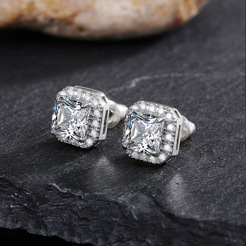 Cao Shi Delicate Square Women's Earrings Full Diamond Green Zircon Earring Jewelry